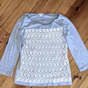 J. Crew 3/4 length sleeve top with lace detail